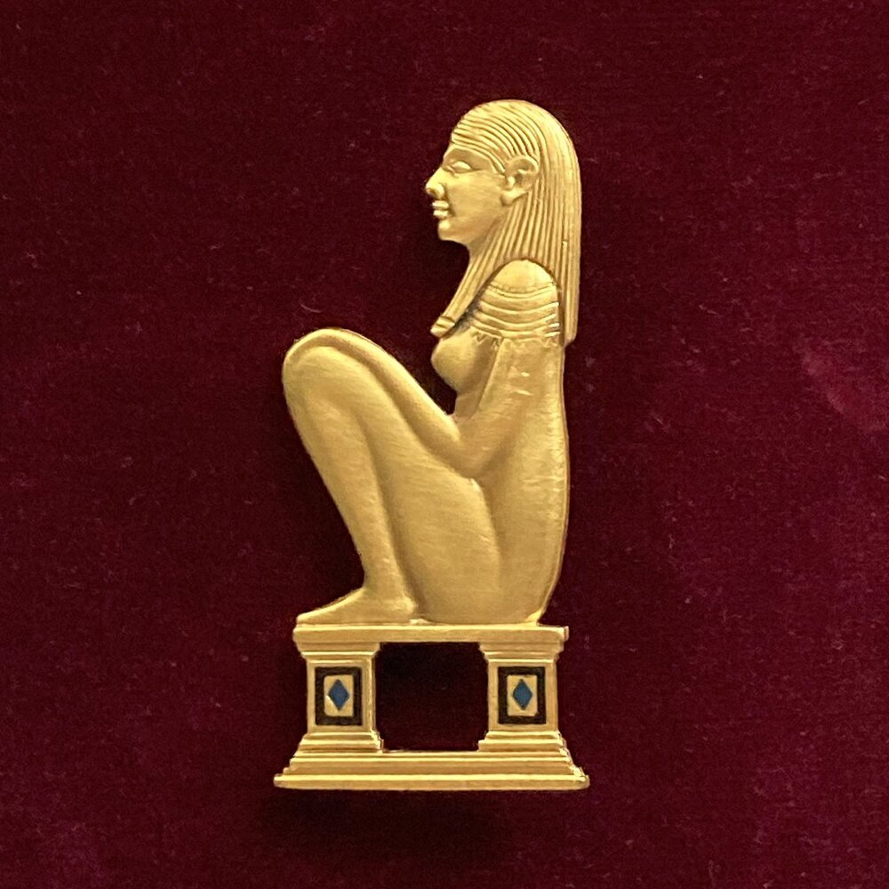 RMA Rubin Museum, Egyptian Revival, Gold Tone Brooch, Locking Pin Back, VGC